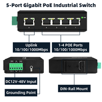 Amplificador de Voltaje 12v/24v/48v DC con Entrada de Alimentación y Switch PoE Industrial de 5 Puertos para Sistemas de Energía Solar