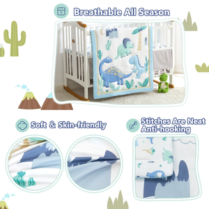 Light <strong>Blue</strong> Baby <strong>Crib</strong> Dinosaur Bedding Set with Fitted <strong>Crib</strong> Sheet Dustproof Ruffle Comforter for Newborn Infant &amp; Toddler - Product Image 5