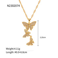 Collier pour femme en acier inoxydable or 18 carats incrusté de zircon blanc pendentif trois papillons accessoires anti-décoloration