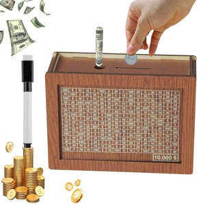 Boîte à monnaie en bois rectangulaire marron clair, portable, décoration d'intérieur, cadeau, compteur de 10 000 dollars - Product Image 4