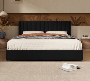 Modern Solid Wood Velvet Upholstered <b>Bed</b> <b>Frame</b> Headboard <b>Queen</b> <b>Size</b> & King <b>Size</b> Wooden <b>Bed</b> <b>Frame</b> - Product Image 4