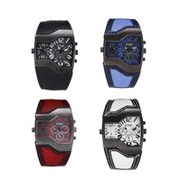 Özel Logo Çok Satan Trend Erkek Saatleri Deri Kayış kare 42mm Büyük Kadran Çift Mekanizmalı Quartz Saatler
