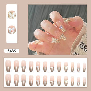 Pure Fairy Charm <b>Rhinestone</b> <b>Nail</b> Art Medium Length Acrylic With Glue Adhesive Tabs 24 Pieces For Autumn Winter - Product Image 3