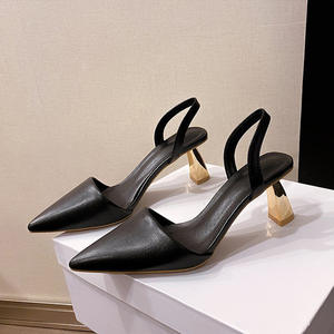 Elegantes Sandalias de Tacón de Piel Sintética para Mujer, Tacón Medio, Punta Cerrada, Talón Descubierto, con Tiras, Transpirables, Blancas, Verde Claro, Negras, Primavera - Product Image 2