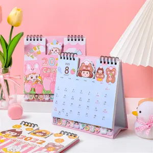 Kawaii Cartoon Custom Logo Printed Calendar Organizer Station 2022 2023 Spiral Wire-o Monthly Stand Flip Table Desktop Calendar