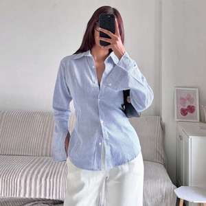 Nuova Collezione 2026: Camicia a Righe Traspirante con Lacci Posteriori, Vestibilità Slim, per Ufficio e Pendolari, Manica Lunga <span class=keywords><strong>Blu</strong></span> e Bianca - Product Image 3