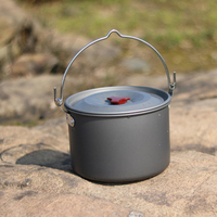 Panci Gantung untuk Berkemah di Luar Ruangan, Bahan Aluminium Alloy Anti Lengket 4-5L, Kompatibel dengan Kompor Gas, Set Peralatan Masak Portabel Ringan untuk Piknik