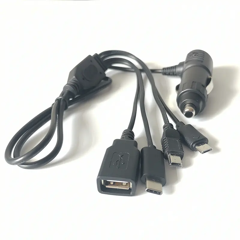 Electronic Dual USB Port Plug Type Adapter Power Socket Car Cigarette Lighter USB 4 Out 1 Power Data Cables 4 Out 1 Cable