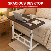 Table de lit réglable et extensible sur roulettes - Bureau mobile pour ordinateur portable, table d'appoint réglable en hauteur pour lit et canapé, plateau en bois MDF en forme de C