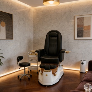 Luxury Grey <b>Pedicure</b> Chair with Wooden Foot Tub, Salon Nail Chair <b>Set</b> with Stool & Cart - Product Image 5