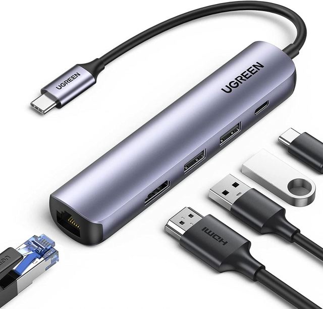 UGREEN USB C Hub 60Hz 5-in-1 Gigabit Ethernet Adapter with 4K  PD 100W Fast Charging and 2 USB 3.0 Type C Multiport Adapter