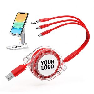 Wholesale Promo Gift Custom Logo Hot Sale 2.4A Fast <b>Charging</b> 3 in 1 Data <b>Usb</b> Phone Charger Retractable <b>Cable</b> Type <b>C</b> - Product Image 1