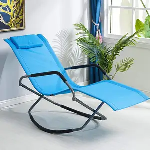 Outdoor Portable Rocking lawn Folding chair camping Orbital Rocking-chair-folding that rocker Removable Headrest Black and Grey