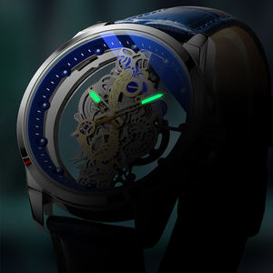 골드 스켈레톤 방수 가죽 맞춤 시계 남성용 럭셔리 오롤로지오 우오모 레로헤스 데 쿠아르조 파라 옴브레 - Product Image 5