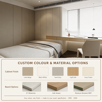 Armoire murale complète minimaliste sur mesure couleur latte pour chambre à coucher avec bureau intégré |   Sans poignée |   Usine OEM CE E1