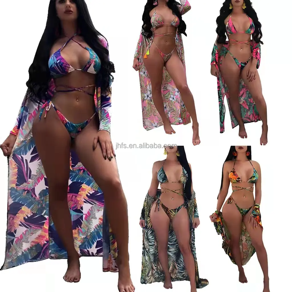 J & H-traje de baño floral para mujer, conjunto de bikini sexy y a juego con cubierta, bikini estilo Hawaiano, ropa de playa 2022