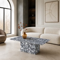 Table basse rectangulaire moderne en terrazzo noir et blanc, personnalisable, pour salon et villa