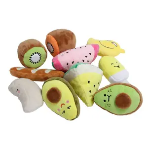Özel köpek çiğneme oyuncakları Mini çeşitli meyve Pet peluş Squeak oyuncaklar Chewer