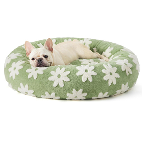 Indoor Cute Modern <b>Donut</b> Small Dog <b>Bed</b> Blue Calming Faux Fur Jacquard Shaggy Plush Anti Slip Bottom Removable Washable - Product Image 2