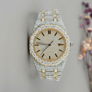 Montre Diamant Personnalisée Iced Out Bling en Acier Inoxydable Or et Argent Luxe Bijoux Étanche 10 ATM Mécanique Moissanite Homme - Product Image 1