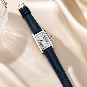 Montre rectangulaire de créateur à quartz avec chiffres romains, bracelet en cuir bleu, montre classique minimaliste pour le quotidien et les affaires - Product Image 3