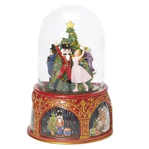 Polyresin Nutcracker 120Mm Eksklusif Nutcracker Balet Musik Glitter Dome, Fitur Clara dan Nutcracker, 8 Inci