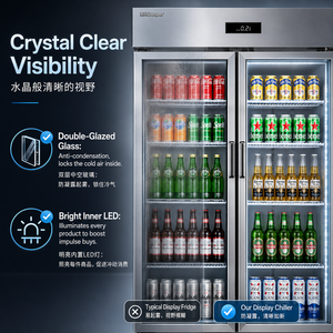 Réfrigérateur sous comptoir compact en acier inoxydable avec plan de travail pour la préparation des aliments et <span class=keywords><strong>congélateur</strong></span> pour restaurants rapide et cafés - Product Image 3