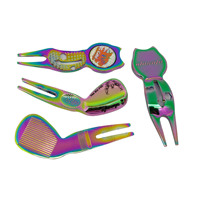 Outil de réparation de divots de golf personnalisé en alliage de zinc plaqué arc-en-ciel avec marqueur de balle magnétique, logo personnalisé, cadeau de golf