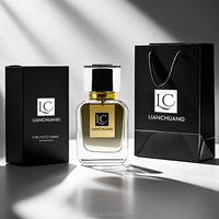 Flacon de parfum carré en verre transparent avec double capuchon argenté et doré, boîte cadeau noire simple, logo personnalisé, contenant de parfum vide