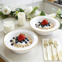 Bols jetables en PS blanc avec bordure perlée dorée 13,9 cm 18,1 cm pour fêtes, hôtellerie, traiteur, mariages, banquets, restaurants