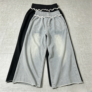 Custom Logo Vintage Heavyweight Cotton French Terry <b>Oversized</b> Pants Raw Hem Distressed Baggy Track <b>Sweatpants</b> For Men - Product Image 1