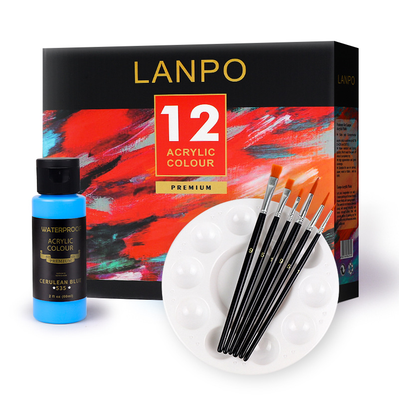 Set de pintura acrílica de 12 colores (60ml) Caja de cartón negra