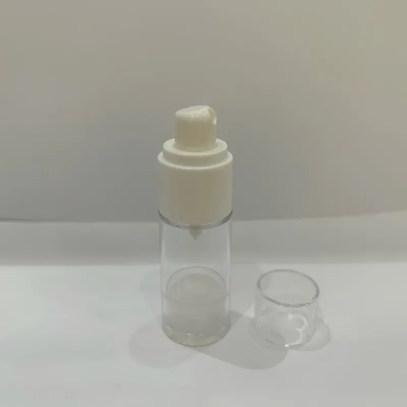 Горячая распродажа, 15 мл, роскошная косметическая упаковка, прозрачная пластиковая бутылка для распыления тумана/прозрачная безвоздушная бутылка с различным верхним распылителем