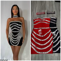 Bettergirl Super Glänzendes Diamant-Mode-Halskettenkleid Rotes Kurzes Damenkleid Luxuriöses Party-Mini-Bandagenkleid