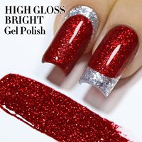 Vernis Gel Scintillant Rouge Effet Disco de Haute Qualité OEM, Étiquette Privée, Vente en Gros, Gel à Ongles Réfléchissant Pailleté, Logo Personnalisé