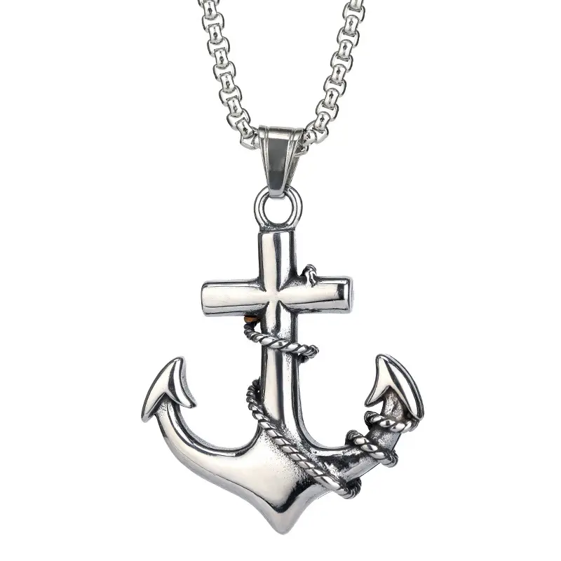 Vintage Stainless Steel Nautical Navy Mooring anchor punk pendant chain necklace men jewelry