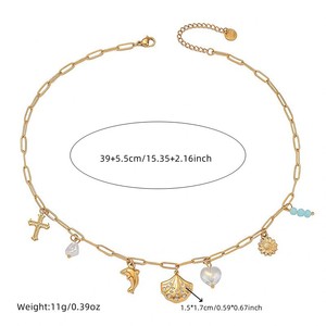 European American Retro Gold Plated Dolphin Scallop Pendant Necklace With Iridescent Heart Pearl Stainless Steel Chain Gift - Product Image 5