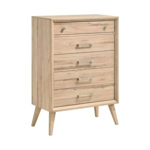 DB Mid-Century Modern 5-Drawer Chest Natural Oak Finish with <b>Nickel</b> Tone Classic Style Dresser for Bedroom Furniture 1pc - Product Image 2