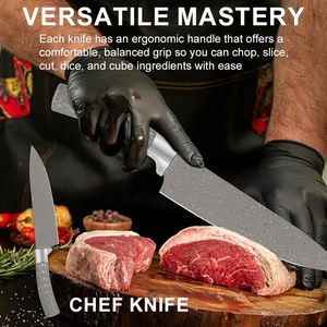 Juego de Cuchillos de Cocina Profesionales Modernos de 6 Piezas, Antiadherentes, de Acero Inoxidable, con Mango de PP, para Verduras, Filetes y Cocina - Product Image 4