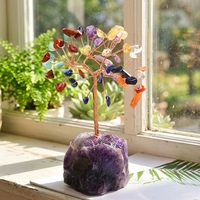 Arbre de Vie en Pierre Naturelle et Cristal, Chakra Porte-Bonheur, Améthyste et Quartz Rose, pour Décoration de Noël, Ornements Artisanaux en Cristal
