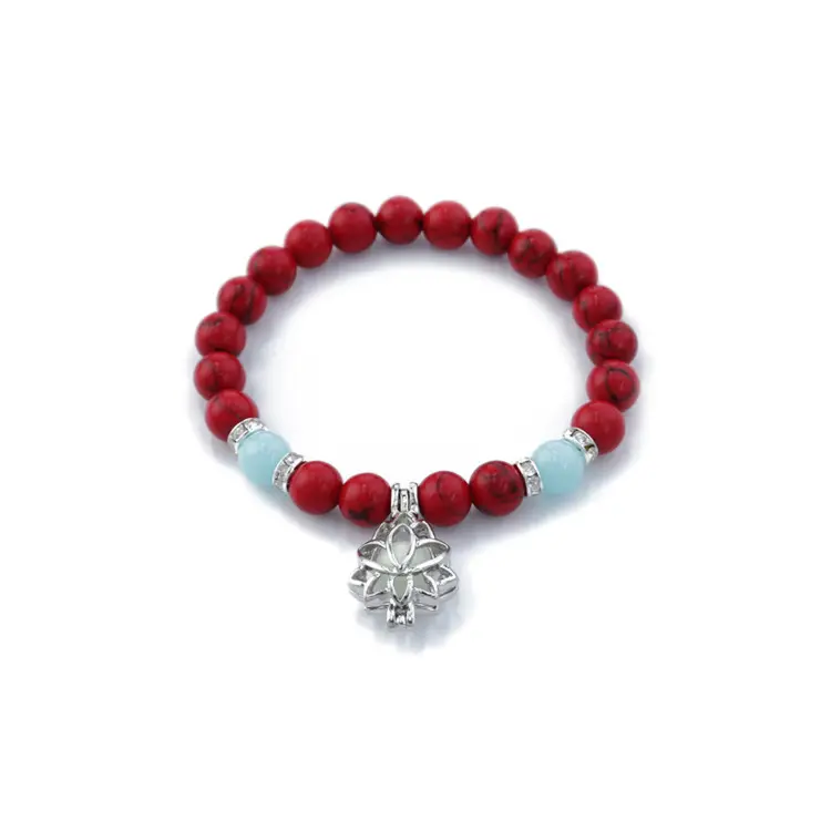 Magic Glow In The Dark Flower Lotus Charm Natural Stone Jewelry Girls Red Luminous Beads Bracelet