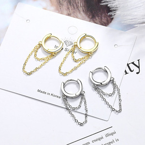 Orecchini a cerchio con catena a nappa lunga da donna, a doppio strato, con ear cuff pendente, gioielli alla moda per l'orecchio - Product Image 3