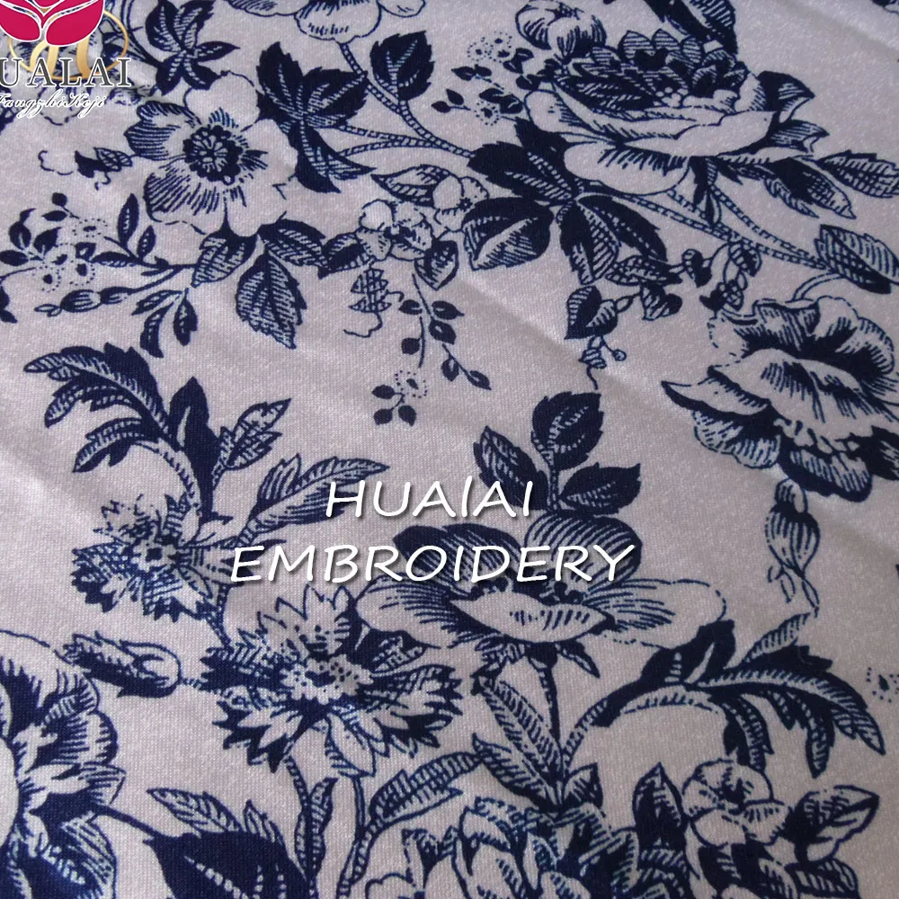 custom modern french floral dusty navy blue and white leaves leaves printed polyester round rectangular table linens