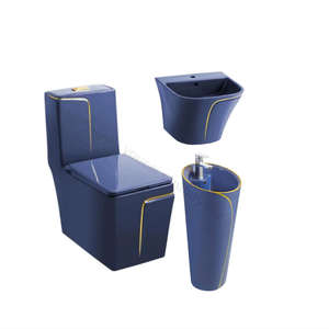 Amélioration de la salle de bain Toilette verte à bord doré Combinaison de lavabo de toilette Nigeria Afrique du Sud <span class=keywords><strong>Prix</strong></span> compétitif de toilette 1 pièce - Product Image 4