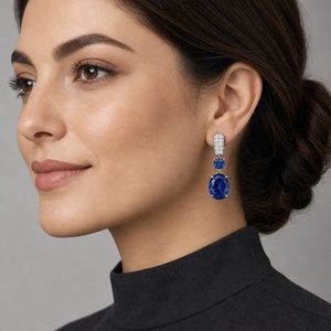 Zafiro Azul Natural y Topacio, Plata de Ley 925, Corte Brillante, Rectángulo con Pavé, Joyería de Lujo para Propuesta, Regalo de Fiesta Nupcial - Product Image 2