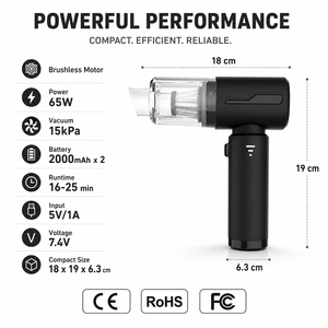 OEM ODM 15kPa Brushless Handheld <b>Vacuum</b> Cleaner Air Duster Blower 65W 7.4V Rechargeable Type-C with 7 Nozzles for Auto <b>Portable</b> - Product Image 5