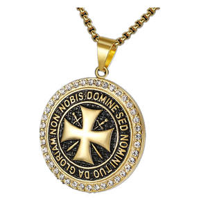 Collar con Colgante de los Caballeros Templarios Cruzados, Estilo Hip Hop Punk, Regalo Budista, Resistente al Agua, Sin Deslustre, Chapado en Oro de 18K, Acero Inoxidable para Hombre - Product Image 2