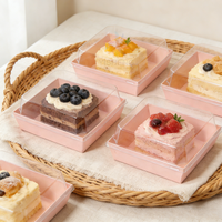Boîte d'emballage en papier rose pour charcuterie, donuts, macarons, gaufres et produits de boulangerie, avec fenêtre, jetable