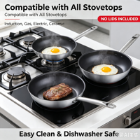 Batterie de cuisine professionnelle 3 pièces en acier inoxydable, compatible induction, fond capsule, base épaisse, poignée anti-chaleur, style américain