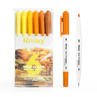 Ensemble de stylos pinceaux à double pointe Kmay K-687, nuances de jaune, lot de 6, marqueurs d'art à base d'eau avec pinceau flexible et pointe fine